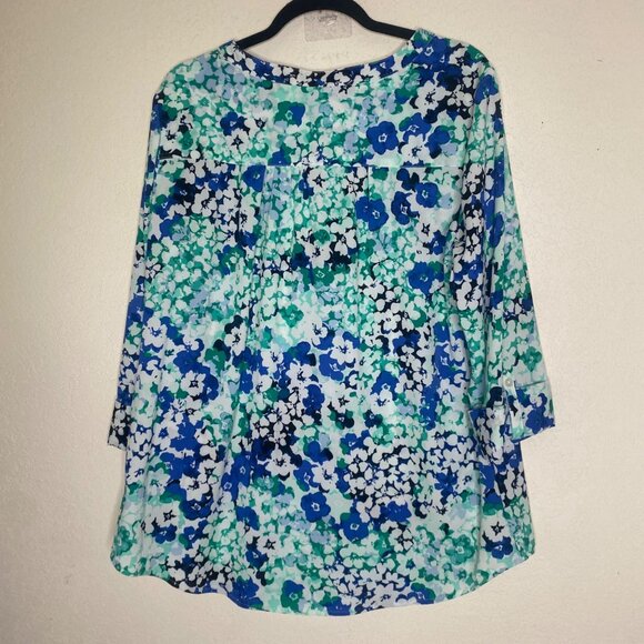 Croft & Barrow‎ Blouse Womens XL Floral Green Blue 3/4 Sleeves Casual Flowy - Picture 6 of 10